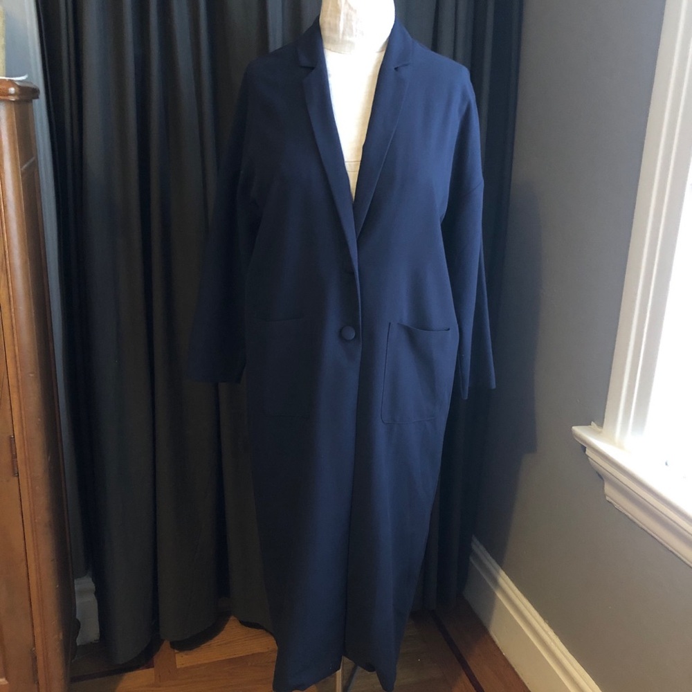 ASOS Dark Navy Long Trench Coat - Picture 2 of 10